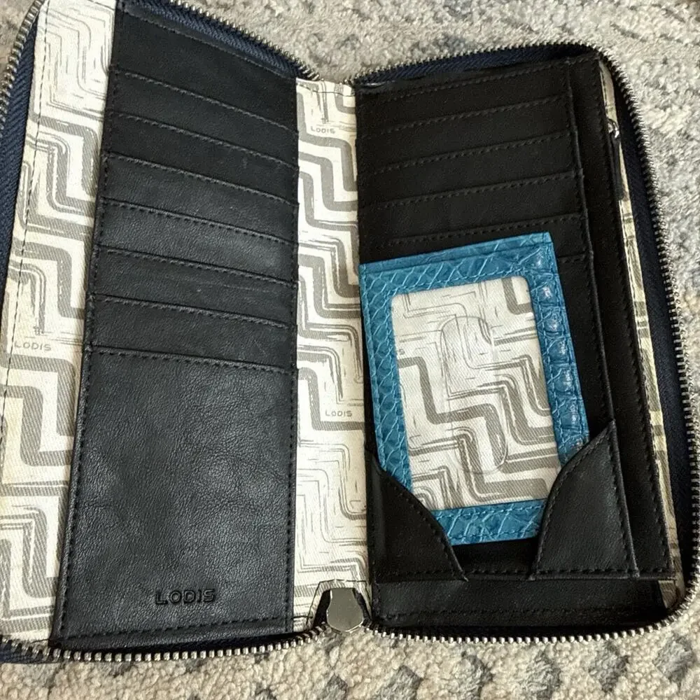 LODIS IRIS PYTHON EMBOSSED ZIP AROUND WALLET BLUE